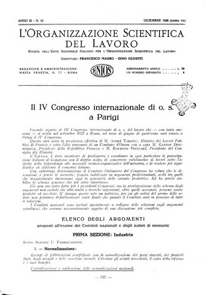 L'organizzazione scientifica del lavoro rivista dell'Ente nazionale italiano per l'organizzazione scientifica del lavoro