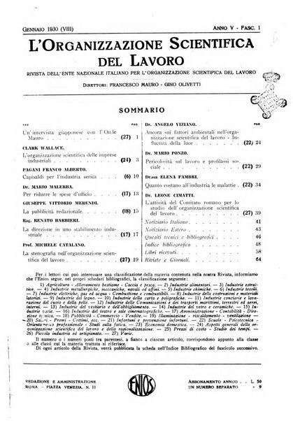 L'organizzazione scientifica del lavoro rivista dell'Ente nazionale italiano per l'organizzazione scientifica del lavoro