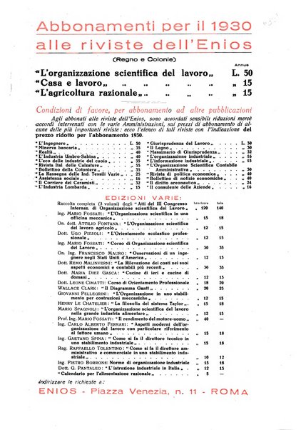 L'organizzazione scientifica del lavoro rivista dell'Ente nazionale italiano per l'organizzazione scientifica del lavoro