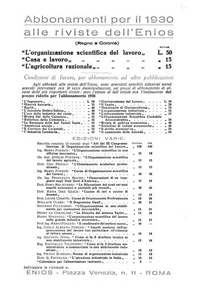 L'organizzazione scientifica del lavoro rivista dell'Ente nazionale italiano per l'organizzazione scientifica del lavoro