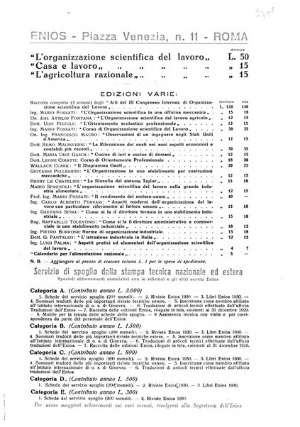 L'organizzazione scientifica del lavoro rivista dell'Ente nazionale italiano per l'organizzazione scientifica del lavoro