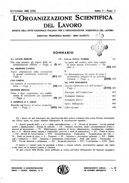 L'organizzazione scientifica del lavoro rivista dell'Ente nazionale italiano per l'organizzazione scientifica del lavoro