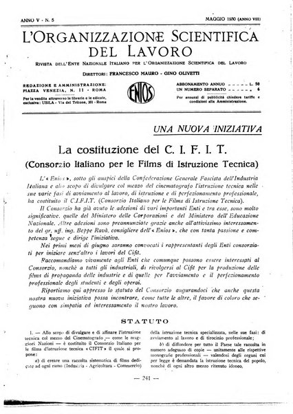 L'organizzazione scientifica del lavoro rivista dell'Ente nazionale italiano per l'organizzazione scientifica del lavoro