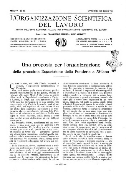 L'organizzazione scientifica del lavoro rivista dell'Ente nazionale italiano per l'organizzazione scientifica del lavoro