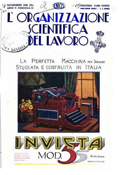 L'organizzazione scientifica del lavoro rivista dell'Ente nazionale italiano per l'organizzazione scientifica del lavoro