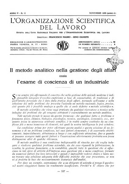 L'organizzazione scientifica del lavoro rivista dell'Ente nazionale italiano per l'organizzazione scientifica del lavoro