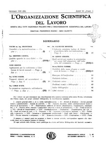 L'organizzazione scientifica del lavoro rivista dell'Ente nazionale italiano per l'organizzazione scientifica del lavoro