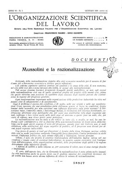 L'organizzazione scientifica del lavoro rivista dell'Ente nazionale italiano per l'organizzazione scientifica del lavoro