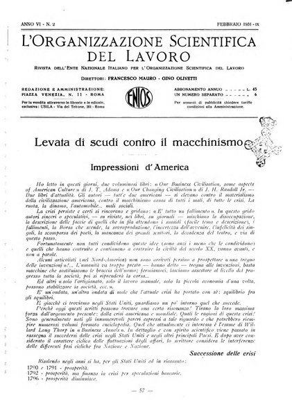 L'organizzazione scientifica del lavoro rivista dell'Ente nazionale italiano per l'organizzazione scientifica del lavoro