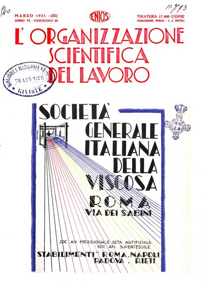 L'organizzazione scientifica del lavoro rivista dell'Ente nazionale italiano per l'organizzazione scientifica del lavoro