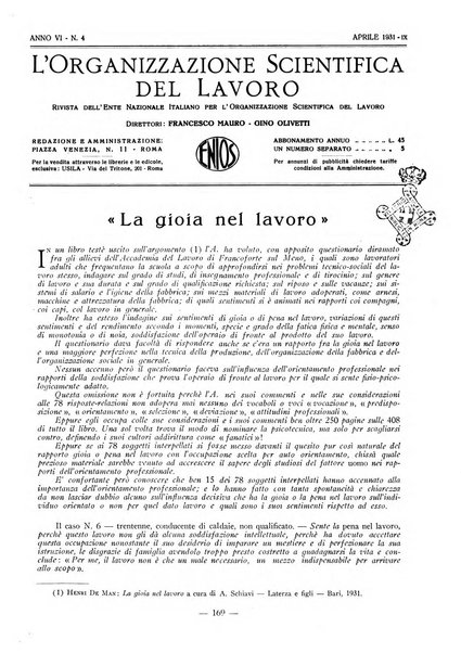 L'organizzazione scientifica del lavoro rivista dell'Ente nazionale italiano per l'organizzazione scientifica del lavoro