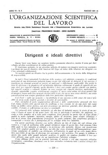 L'organizzazione scientifica del lavoro rivista dell'Ente nazionale italiano per l'organizzazione scientifica del lavoro