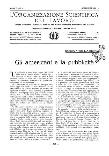 L'organizzazione scientifica del lavoro rivista dell'Ente nazionale italiano per l'organizzazione scientifica del lavoro