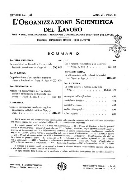 L'organizzazione scientifica del lavoro rivista dell'Ente nazionale italiano per l'organizzazione scientifica del lavoro