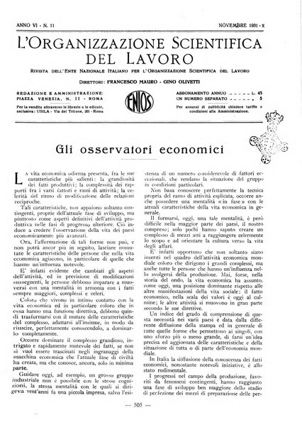 L'organizzazione scientifica del lavoro rivista dell'Ente nazionale italiano per l'organizzazione scientifica del lavoro