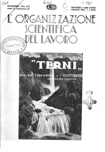 L'organizzazione scientifica del lavoro rivista dell'Ente nazionale italiano per l'organizzazione scientifica del lavoro