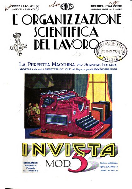 L'organizzazione scientifica del lavoro rivista dell'Ente nazionale italiano per l'organizzazione scientifica del lavoro