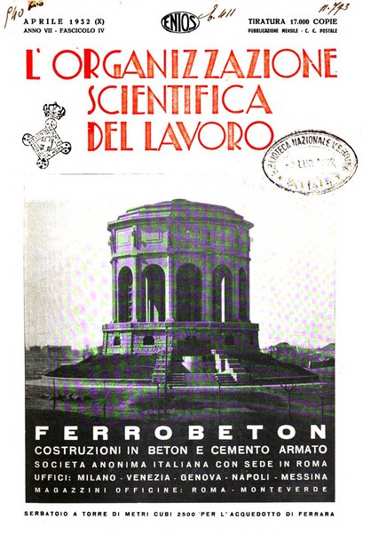 L'organizzazione scientifica del lavoro rivista dell'Ente nazionale italiano per l'organizzazione scientifica del lavoro