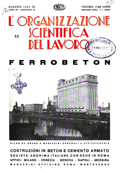 L'organizzazione scientifica del lavoro rivista dell'Ente nazionale italiano per l'organizzazione scientifica del lavoro