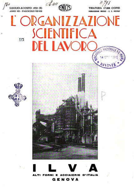 L'organizzazione scientifica del lavoro rivista dell'Ente nazionale italiano per l'organizzazione scientifica del lavoro