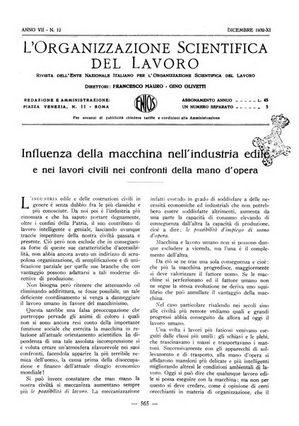 L'organizzazione scientifica del lavoro rivista dell'Ente nazionale italiano per l'organizzazione scientifica del lavoro