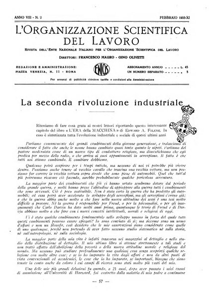 L'organizzazione scientifica del lavoro rivista dell'Ente nazionale italiano per l'organizzazione scientifica del lavoro