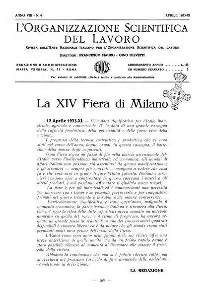 L'organizzazione scientifica del lavoro rivista dell'Ente nazionale italiano per l'organizzazione scientifica del lavoro