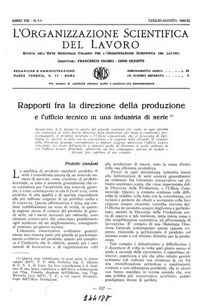 L'organizzazione scientifica del lavoro rivista dell'Ente nazionale italiano per l'organizzazione scientifica del lavoro