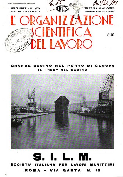 L'organizzazione scientifica del lavoro rivista dell'Ente nazionale italiano per l'organizzazione scientifica del lavoro