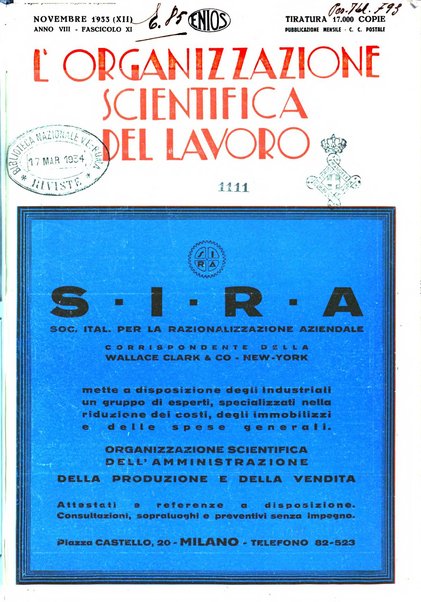 L'organizzazione scientifica del lavoro rivista dell'Ente nazionale italiano per l'organizzazione scientifica del lavoro