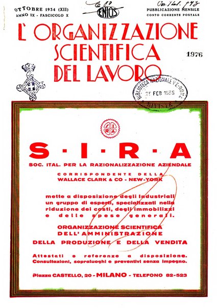 L'organizzazione scientifica del lavoro rivista dell'Ente nazionale italiano per l'organizzazione scientifica del lavoro