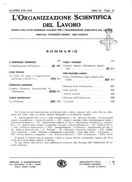 L'organizzazione scientifica del lavoro rivista dell'Ente nazionale italiano per l'organizzazione scientifica del lavoro