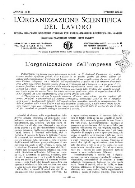 L'organizzazione scientifica del lavoro rivista dell'Ente nazionale italiano per l'organizzazione scientifica del lavoro