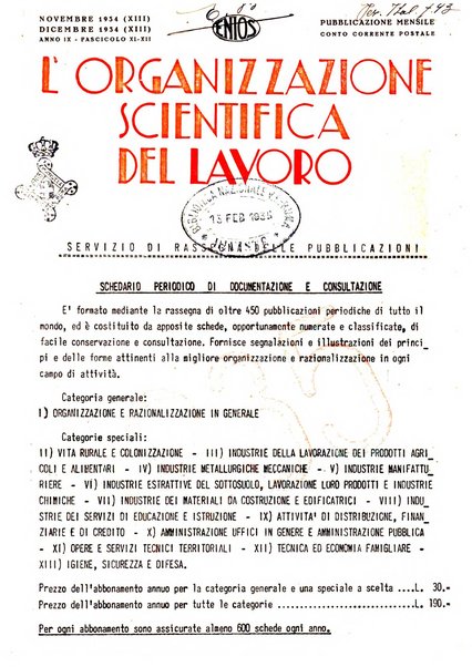 L'organizzazione scientifica del lavoro rivista dell'Ente nazionale italiano per l'organizzazione scientifica del lavoro