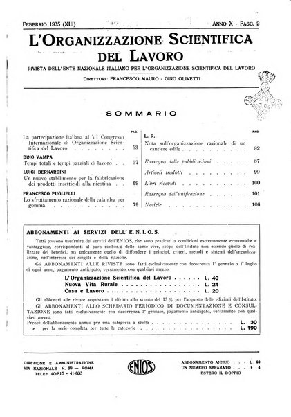 L'organizzazione scientifica del lavoro rivista dell'Ente nazionale italiano per l'organizzazione scientifica del lavoro