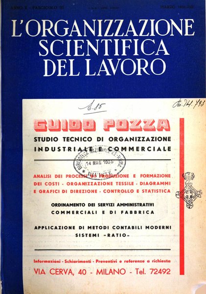 L'organizzazione scientifica del lavoro rivista dell'Ente nazionale italiano per l'organizzazione scientifica del lavoro