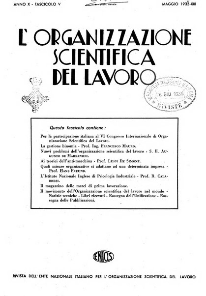 L'organizzazione scientifica del lavoro rivista dell'Ente nazionale italiano per l'organizzazione scientifica del lavoro