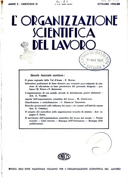 L'organizzazione scientifica del lavoro rivista dell'Ente nazionale italiano per l'organizzazione scientifica del lavoro