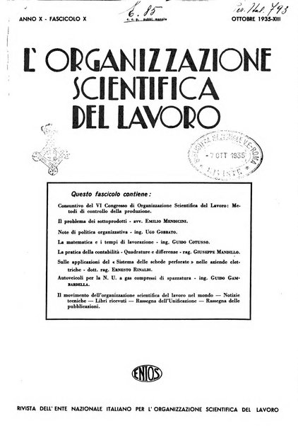 L'organizzazione scientifica del lavoro rivista dell'Ente nazionale italiano per l'organizzazione scientifica del lavoro