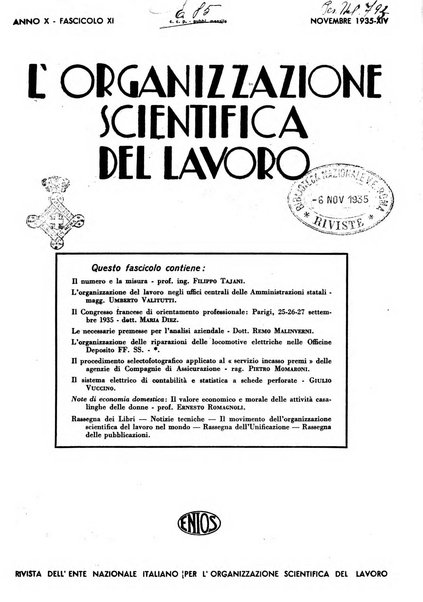 L'organizzazione scientifica del lavoro rivista dell'Ente nazionale italiano per l'organizzazione scientifica del lavoro