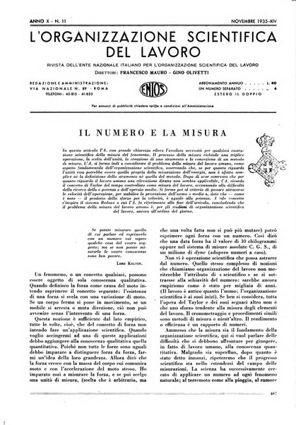 L'organizzazione scientifica del lavoro rivista dell'Ente nazionale italiano per l'organizzazione scientifica del lavoro