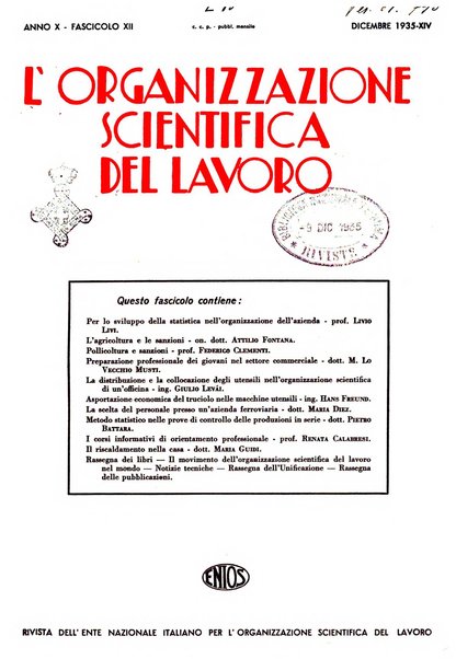 L'organizzazione scientifica del lavoro rivista dell'Ente nazionale italiano per l'organizzazione scientifica del lavoro