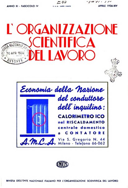 L'organizzazione scientifica del lavoro rivista dell'Ente nazionale italiano per l'organizzazione scientifica del lavoro