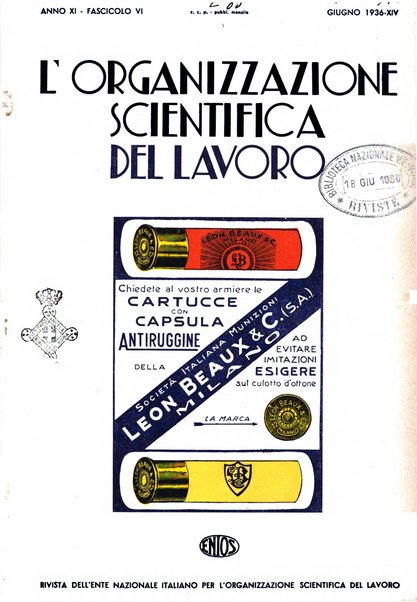 L'organizzazione scientifica del lavoro rivista dell'Ente nazionale italiano per l'organizzazione scientifica del lavoro