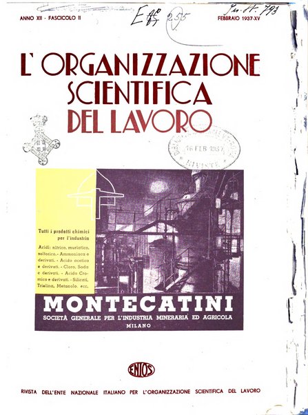 L'organizzazione scientifica del lavoro rivista dell'Ente nazionale italiano per l'organizzazione scientifica del lavoro