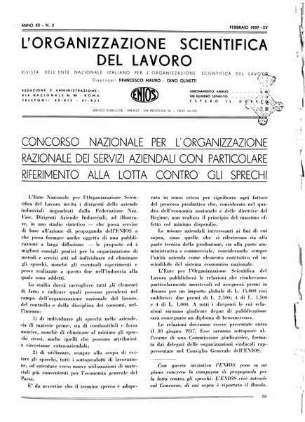 L'organizzazione scientifica del lavoro rivista dell'Ente nazionale italiano per l'organizzazione scientifica del lavoro