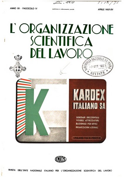 L'organizzazione scientifica del lavoro rivista dell'Ente nazionale italiano per l'organizzazione scientifica del lavoro