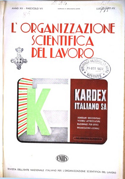 L'organizzazione scientifica del lavoro rivista dell'Ente nazionale italiano per l'organizzazione scientifica del lavoro