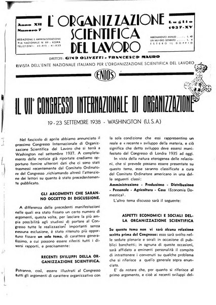 L'organizzazione scientifica del lavoro rivista dell'Ente nazionale italiano per l'organizzazione scientifica del lavoro