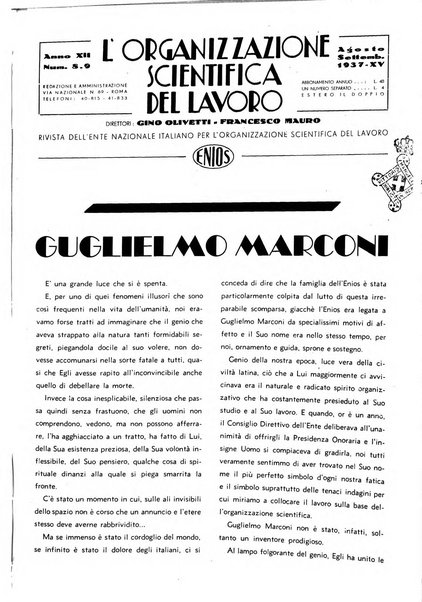 L'organizzazione scientifica del lavoro rivista dell'Ente nazionale italiano per l'organizzazione scientifica del lavoro